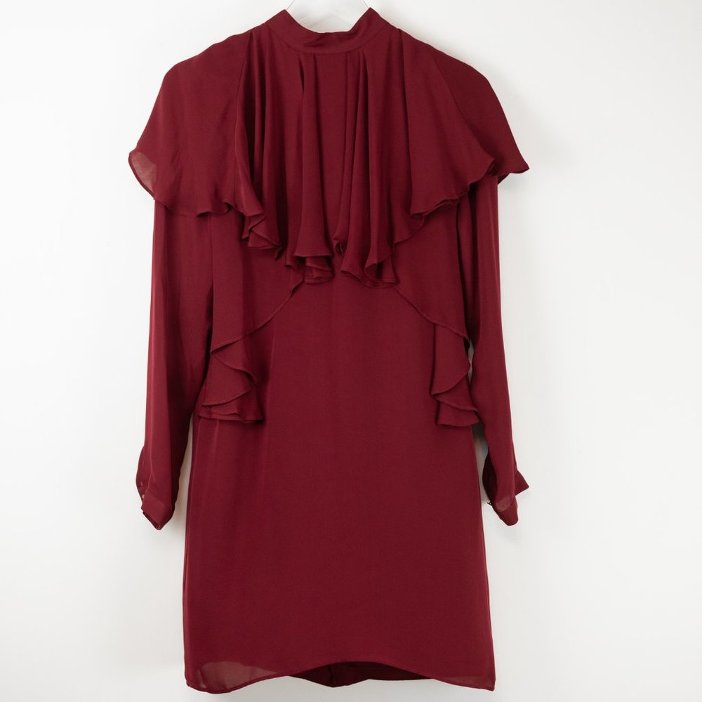 Nicole Miller Artelier Shift Dress Mini Long Sleeve 100% Silk Wine Small New - Picture 2 of 8